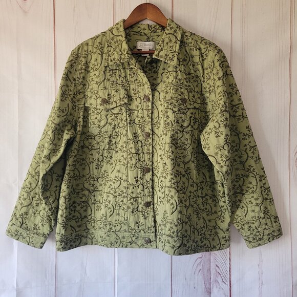 CJ Banks Green Embroidered Button-down Jacket, Shacket, Women’s 1X, 100% Cotton - Picture 1 of 8